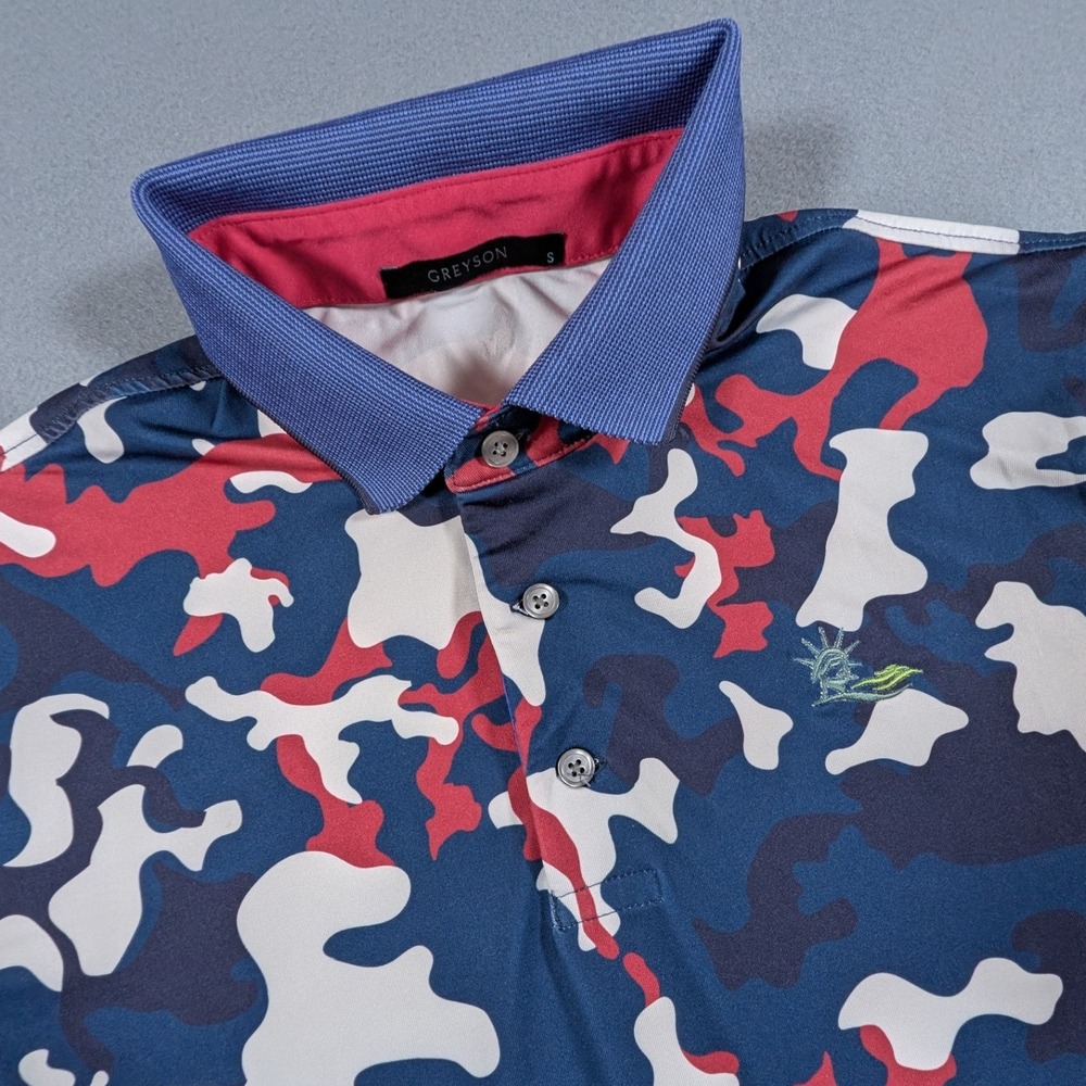 Greyson Polo Shirt Mens Small Liberty National Golf Club Camo Performance Golf